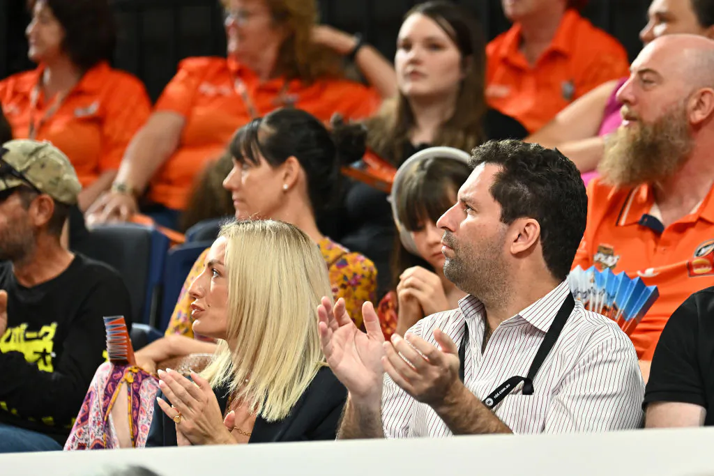Illawarra Hawks owner Jared Novelly is seen in the crowd during the round five NBL match between Cairns Taipans and Illawarra Hawks at Cairns Convention Centre, in Cairns, Australia on Oct. 19, 2024. (Emily Barker/Getty Images)