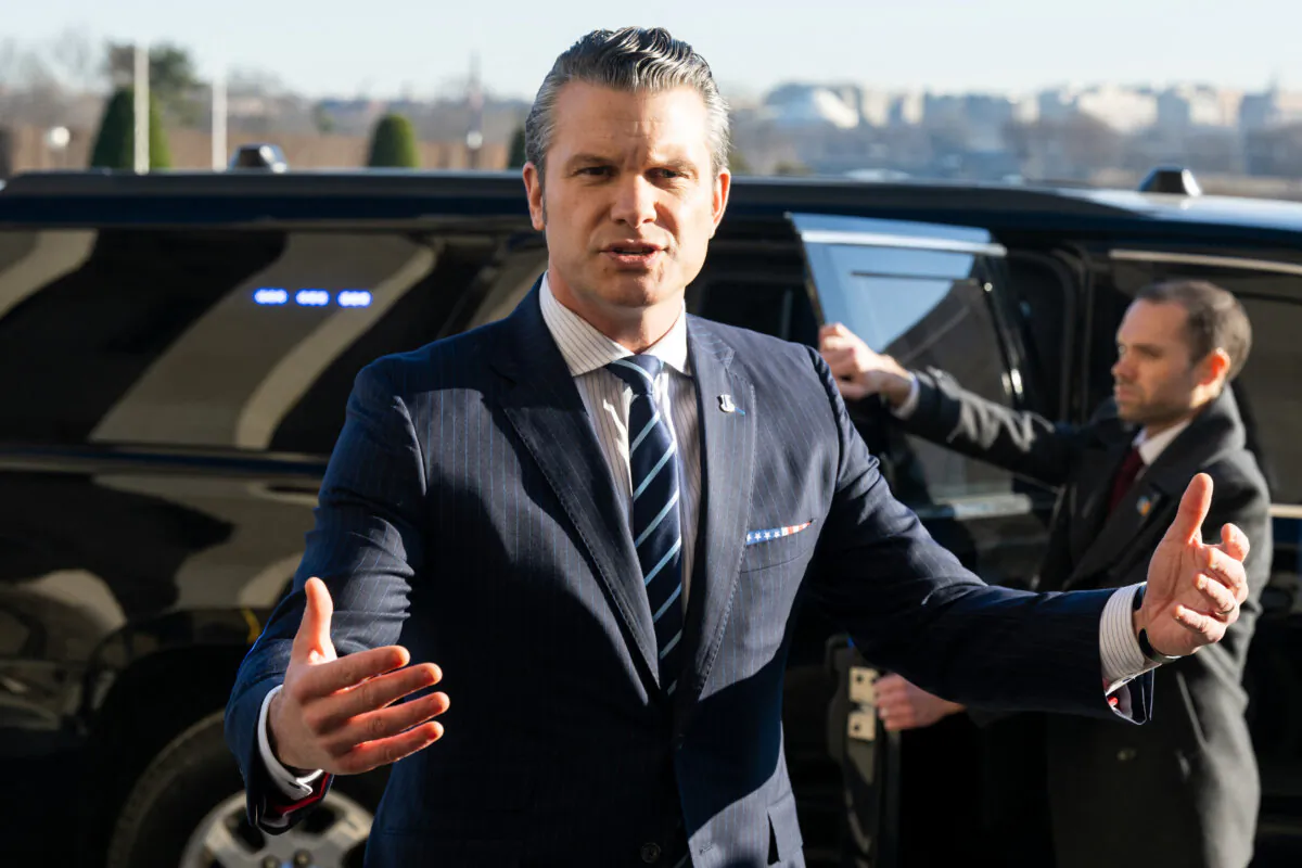 Secretary of Defense Pete Hegseth speaks with the media during his first official arrival at the Pentagon in Washington on Jan. 27, 2025. (Saul Loeb/AFP via Getty Images)