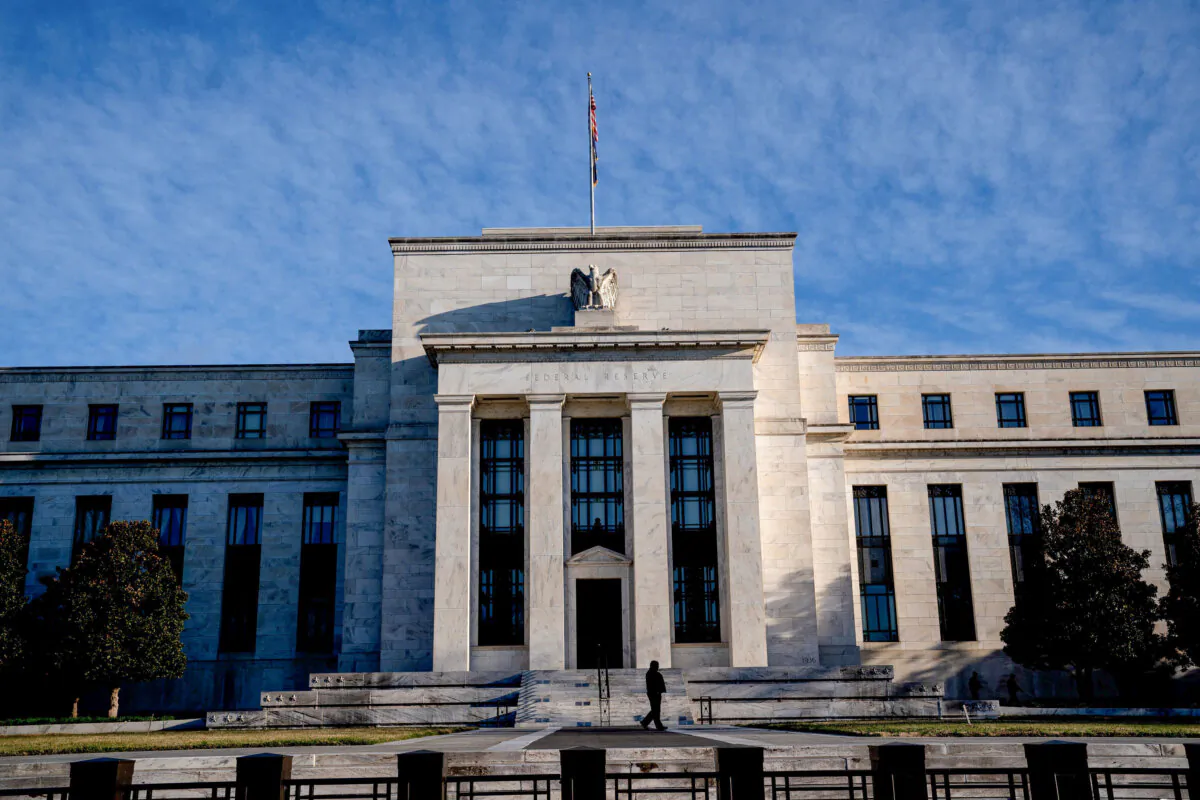The Federal Reserve building is seen in Washington on March 14, 2022. (Stefani Reynolds/AFP via Getty Images)