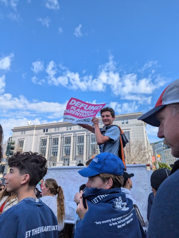 The young face of the pro-life movement: high schoolers at the 21st annual West Coast Walk for Life, in San Francisco, Calif., on Jan. 25, 2025. (Monica Seeley / The Epoch Times)