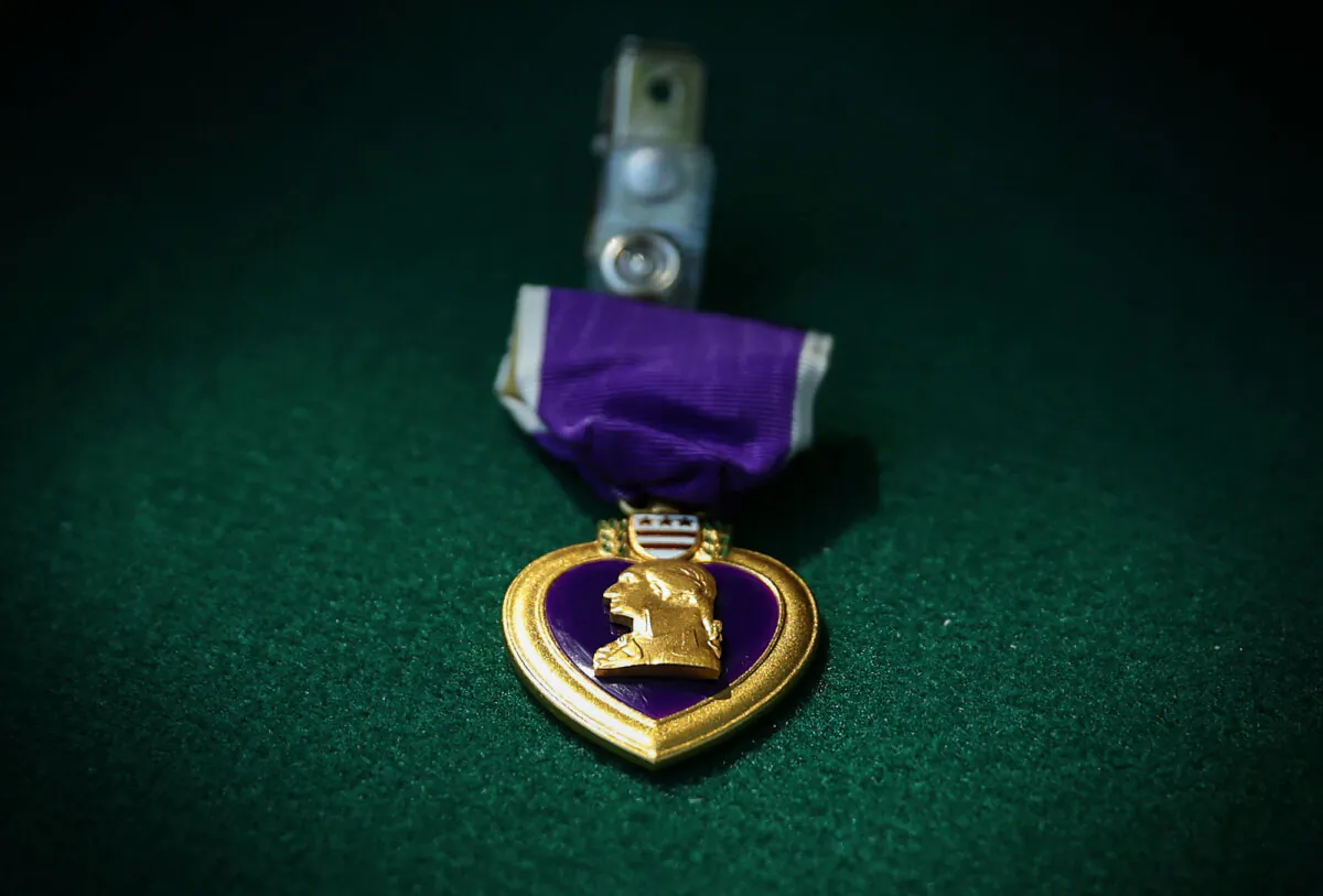 A Purple Heart medal is displayed during a Purple Heart ceremony  at George Washington's Mount Vernon in Mount Vernon, Va., on June 9, 2015. (Alex Wong/Getty Images)