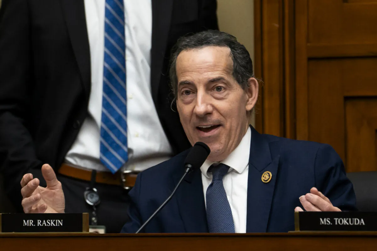 Rep. Jamie Raskin (D-Md.) speaks during a hearing where Dr. Anthony Fauci testifies before the Select Subcommittee on the Coronavirus Pandemic in Washington on June 3, 2024. (Madalina Vasiliu/The Epoch Times)