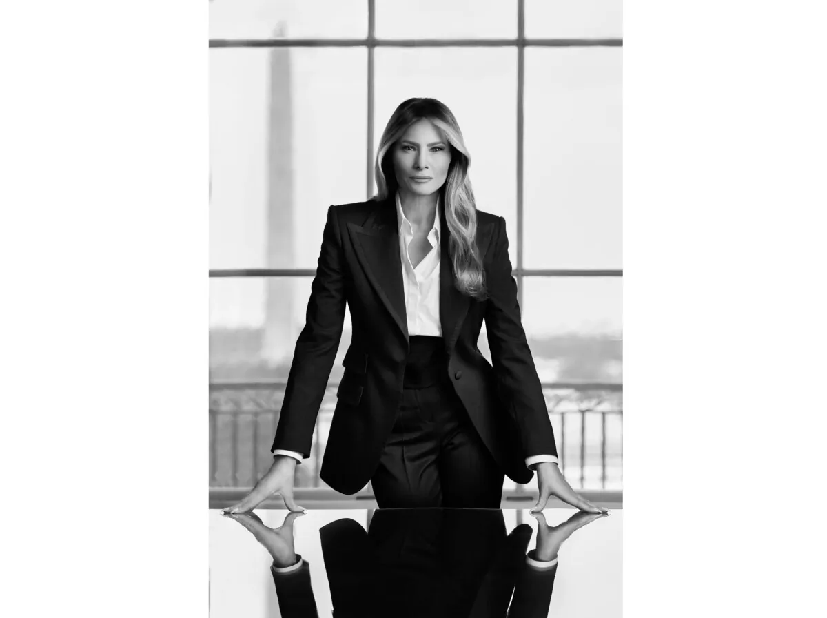 The new official portrait of First Lady Melania Trump, taken on Jan. 21, 2025, in the Yellow Oval Room of the White House, by photographer Régine Mahaux. (The White House)