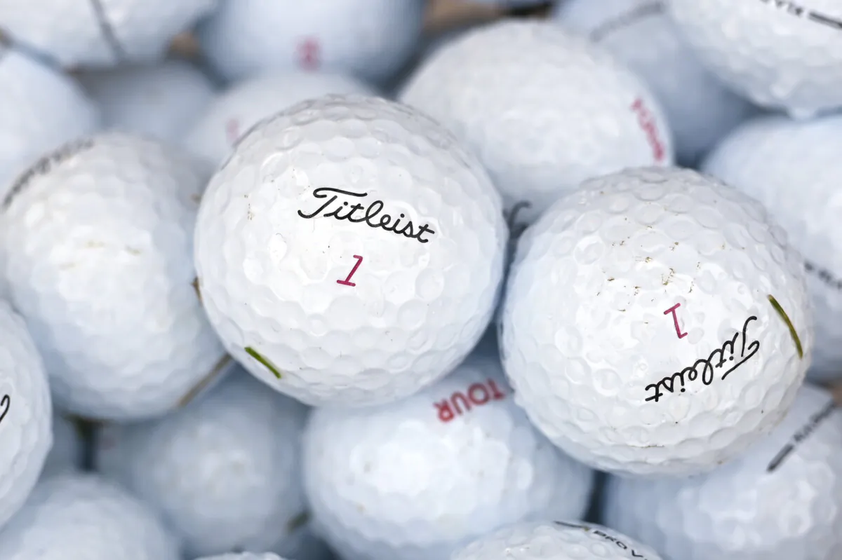 Golf balls at The Glen Club in Glenview, Ill., on July 28, 2024, before the final round of the NV5 Invitational presented by Old National Bank. (Quinn Harris/Getty Images)
