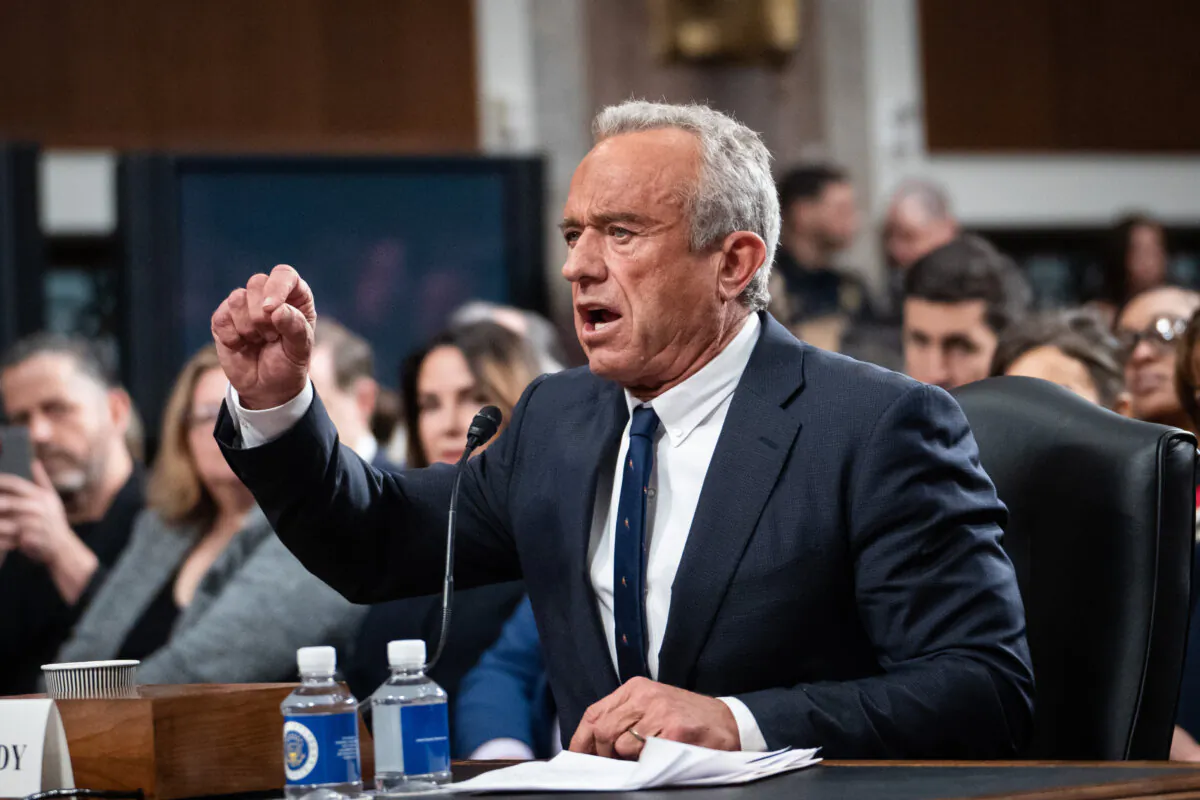 President Donald Trump’s nominee for Secretary of Health and Human Services, Robert F. Kennedy, Jr., testifies before the Senate Committee on Finance on Capitol Hill in Washington on Jan. 29, 2025. (Madalina Vasiliu/The Epoch Times)