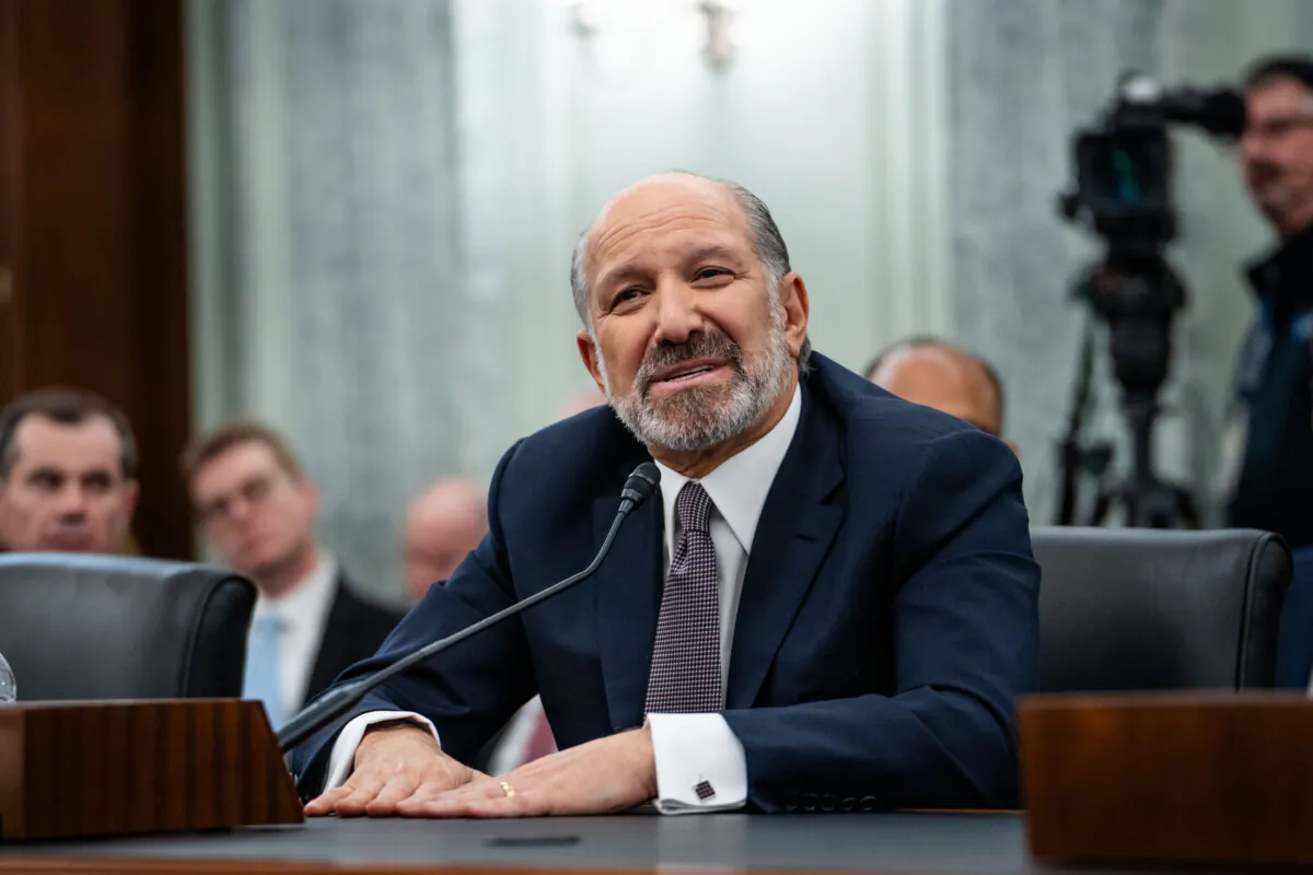 President Donald Trump’s nominee for Commerce Secretary, Howard Lutnick, testifies at a confirmation hearing on Capitol Hill in Washington on Jan. 29, 2025. (Madalina Vasiliu/The Epoch Times)
