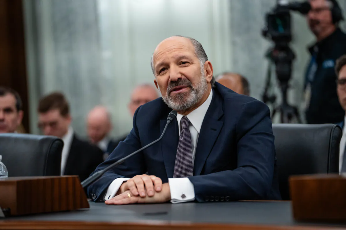 President Donald Trump’s nominee for Commerce Secretary, Howard Lutnick, testifies at a confirmation hearing on Capitol Hill in Washington on Jan. 29, 2025. (Madalina Vasiliu/The Epoch Times)