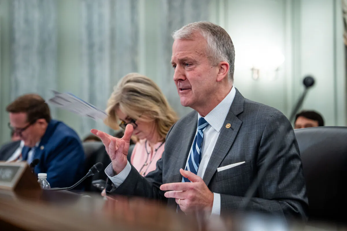 Sen. Dan Sullivan (R-Alaska) speaks during a hearing with then-nominee for secretary of commerce, Howard Lutnick, on Capitol Hill in Washington on Jan. 29, 2025. (Madalina Vasiliu/The Epoch Times)