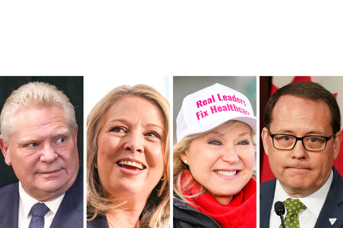Ontario Conservative Leader Doug Ford, NDP Leader Marit Stiles, Liberal Leader Bonnie Crombie, and Green Party Leader Mike Schreiner are shown in these recent file photos. (The Canadian Press/Chris Young; Nathan Denette; Arlyn McAdorey)
