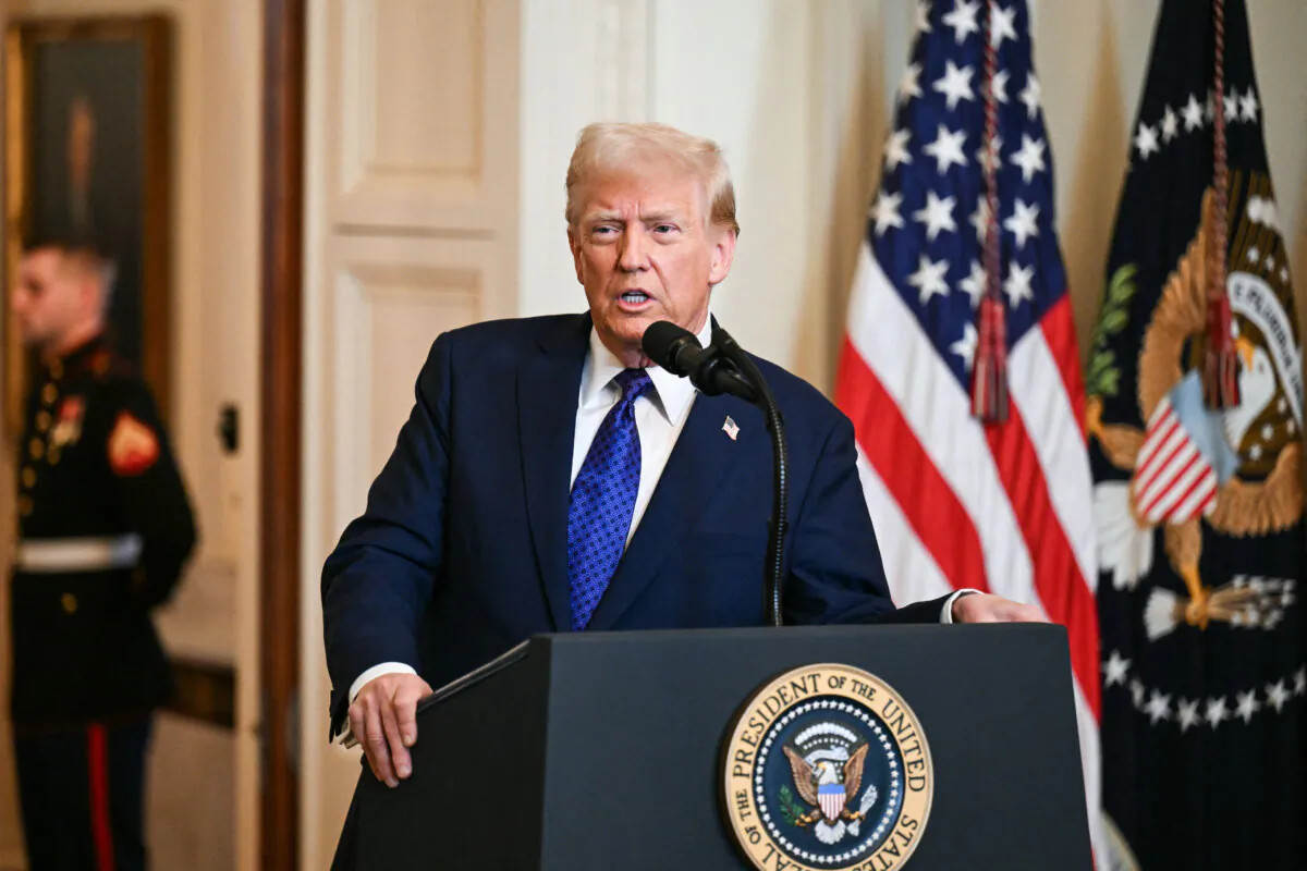 President Donald Trump speaks before signing the Laken Riley Act in the East Room of the White House on Jan. 29, 2025. (Pedro Ugarte/AFP via Getty Images)