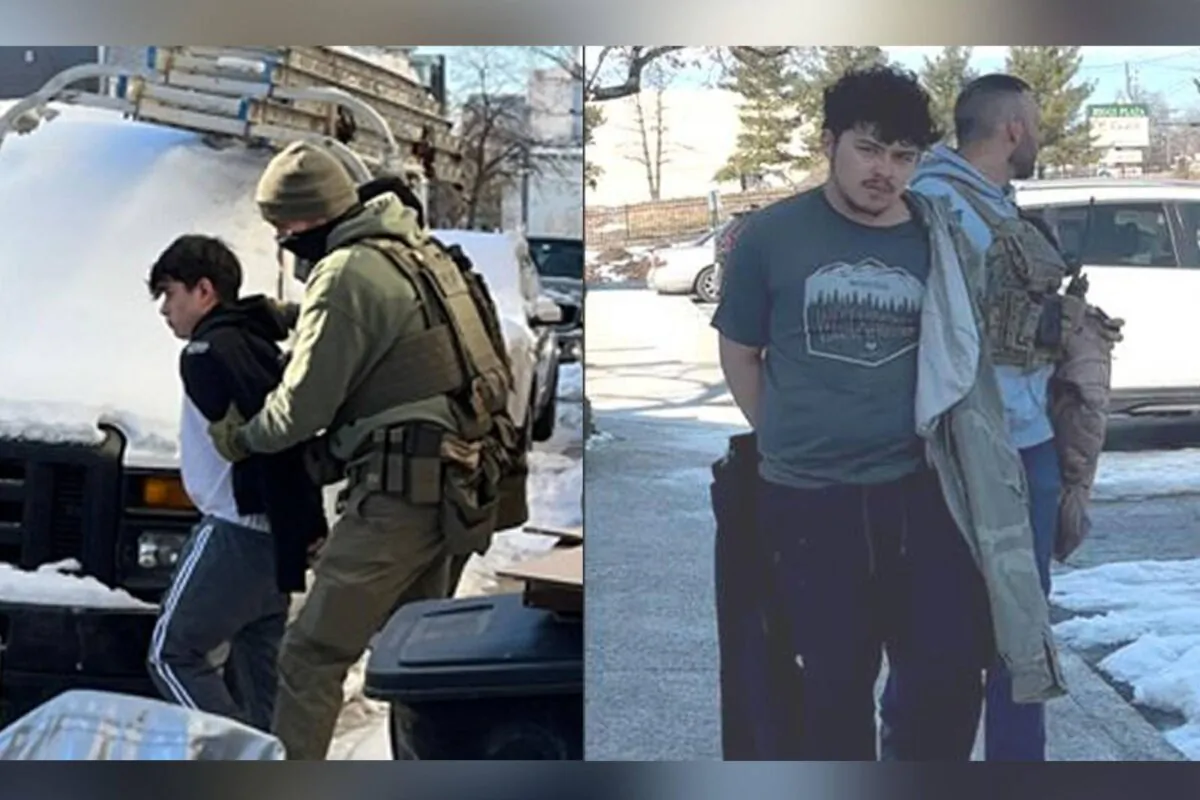 Gang members Luis Adolfo Guerra-Perez (L) and Anderson Geovany Romero (R) are arrested by U.S. Immigration and Customs Enforcement officials in Boston and Hyattsville, respectively. (U.S. Immigration and Customs Enforcement)