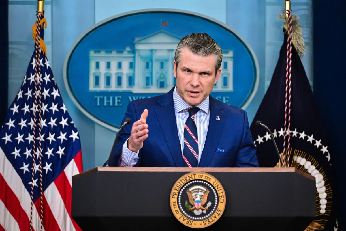 Secretary of Defense Pete Hegseth speaks about the mid-air crash between American Airlines flight 5342 and a military helicopter in Washington, in the Brady Press Briefing Room at the White House on Jan. 30, 2025. (Roberto Schmidt/AFP via Getty Images)