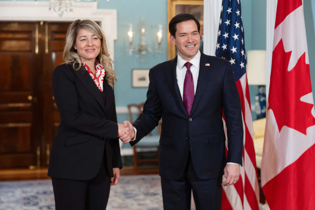 Secretary of State Marco Rubio greets Canada's Minister of Foreign Affairs Mélanie Joly in the Treaty Room at the State Department, Jan. 29, 2025. (AP Photo/Manuel Balce Ceneta)