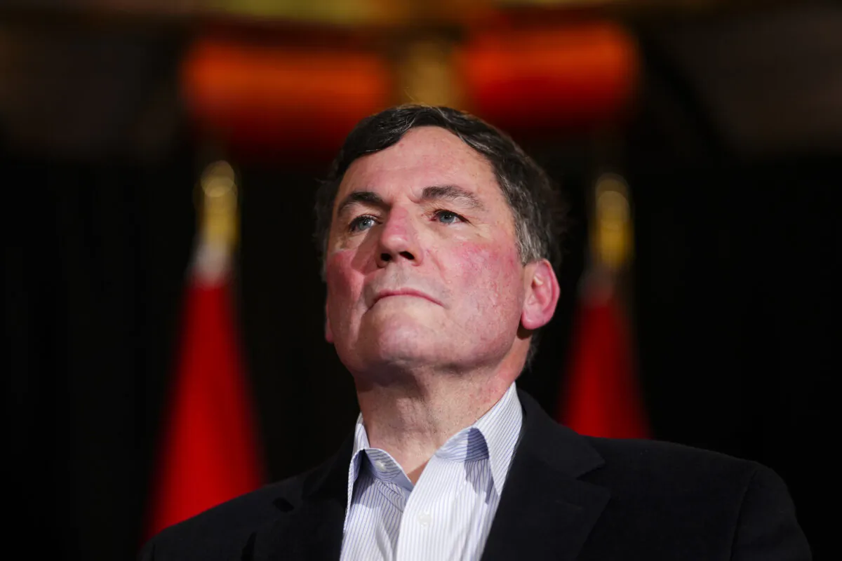 Finance Minister Dominic LeBlanc speak to reporters prior to a meeting during a cabinet retreat at Chateau Montebello in Montebello, Que., on Jan. 20, 2025. (The Canadian Press/Sean Kilpatrick)