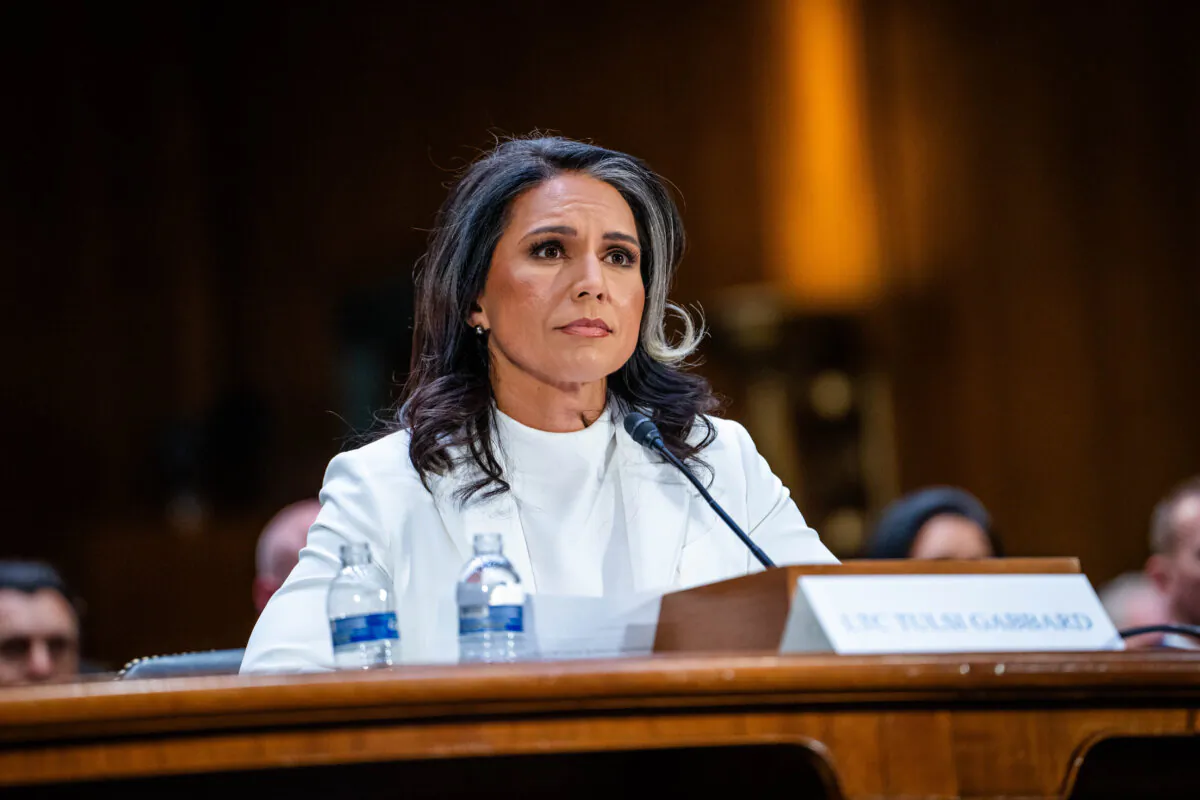 Tulsi Gabbard, nominee for Director of National Intelligence (DNI), testifies before the Senate Select Committee on Intelligence on Capitol Hill in Washington on Jan. 30, 2025. (Madalina Vasiliu/The Epoch Times)