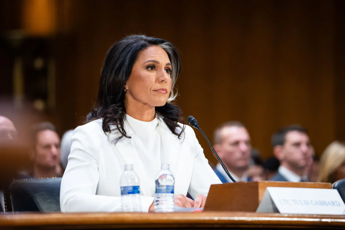 Tulsi Gabbard, nominee for director of national intelligence, testifies before the Senate Select Committee on Intelligence on Capitol Hill on Jan. 30, 2025. (Madalina Vasiliu/The Epoch Times)
