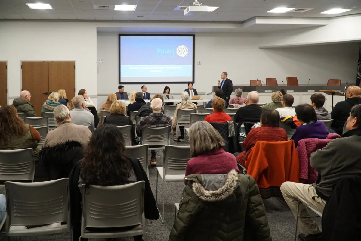 Dozens gather for the screening of "State Organs," a documentary exposing forced organ harvesting in China, at Doylestown Borough Hall in Pennsylvania on Jan. 29, 2025. (Lily Sun/The Epoch Times)