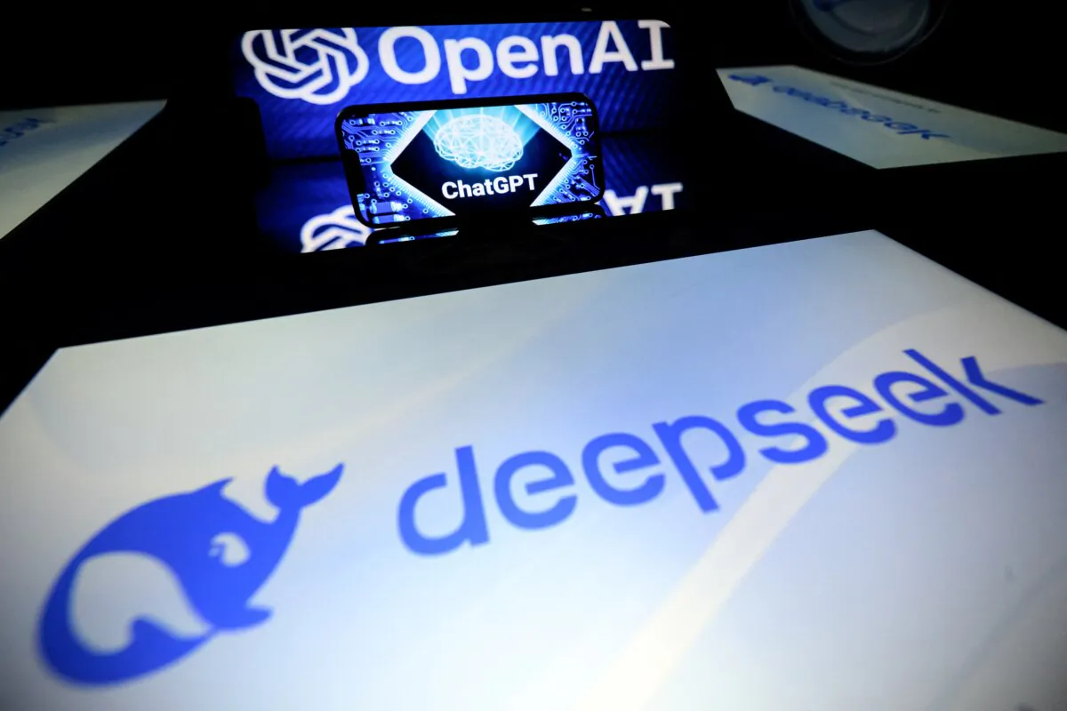 Screens displaying the logo of DeepSeek, a Chinese artificial intelligence company that develops open-source large language models, and the logo of OpenAI's artificial intelligence chatbot ChatGPT, in Toulouse, France, on Jan. 29, 2025. (Lionel Bonaventure/AFP via Getty Images)