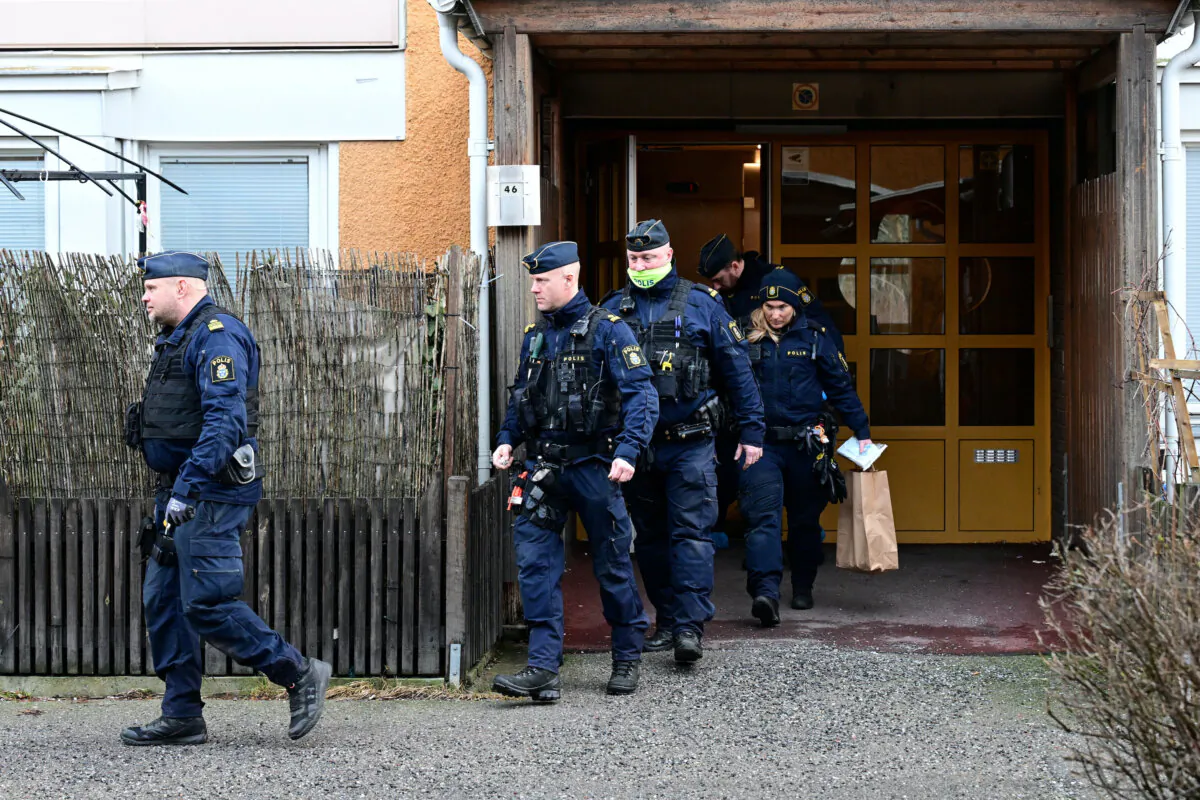 Police carry out operations following the shooting death of Quran burner Salwan Momika in an apartment, in Sodertalje, south of Stockholm, on Jan. 30, 2025. (TT News Agency/Jonas Ekstromer via Reuters)
