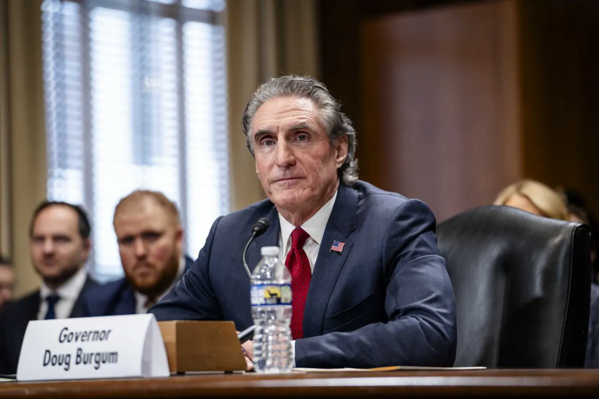 President-elect Donald Trump's nominee for Secretary of the Interior, Doug Burgum, testifies before the Committee on Energy and Natural Resources on Capitol Hill in Washington on Jan. 16, 2025. (Madalina Vasiliu/The Epoch Times)