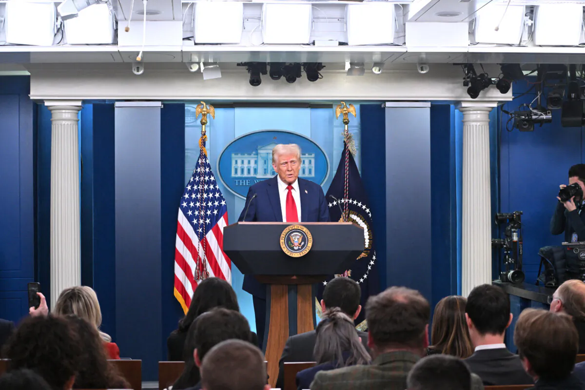 President Donald Trump speaks about the midair crash between American Airlines flight 5342 and a military helicopter in Washington, in the Brady Press Briefing Room at the White House on Jan. 30, 2025. (Roberto Schmidt/AFP)