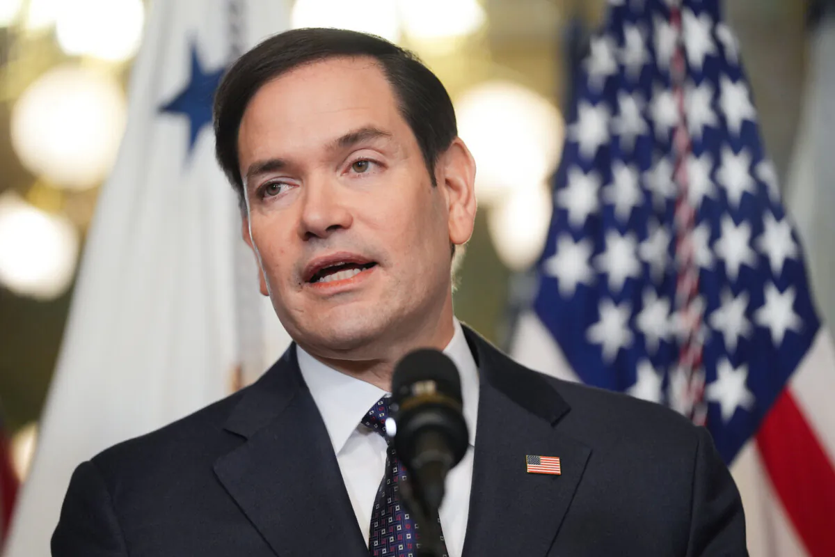 Secretary of State Marco Rubio speaks after being sworn in by Vice President JD Vance in the Vice Presidential Ceremonial Office in the Eisenhower Executive Office Building on the White House campus in Washington on Jan. 21, 2025. (Evan Vucci/AP Photo)