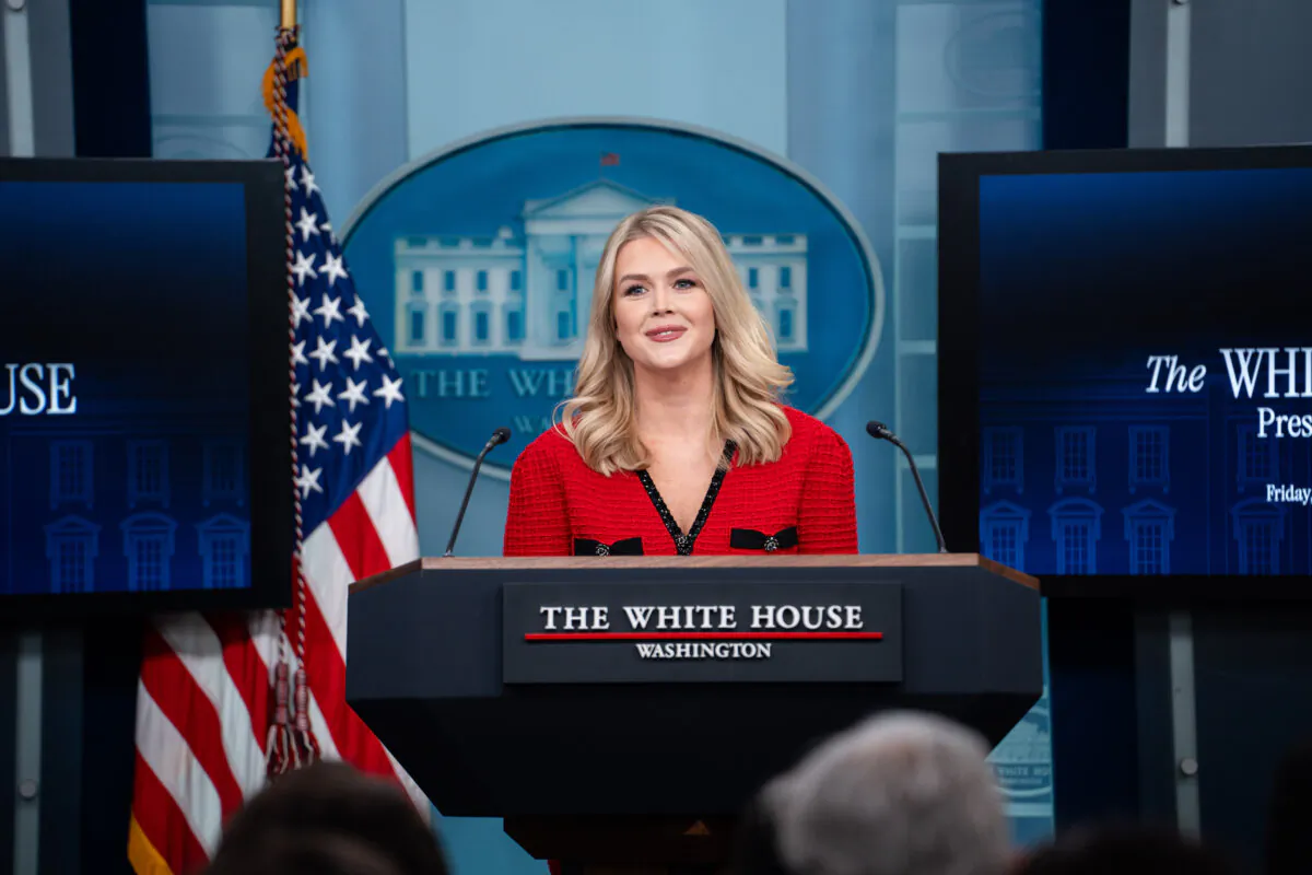 White House press secretary Karoline Leavitt speaks during a news conference in the James S. Brady Press Briefing Room of the White House on Jan. 31, 2025. (Madalina Vasiliu/The Epoch Times)