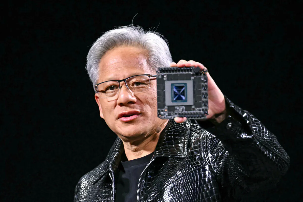 Nvidia CEO Jensen Huang delivers a keynote address at the Consumer Electronics Show in Las Vegas on Jan. 6, 2025. (Patrick T. Fallon/AFP via Getty Images)