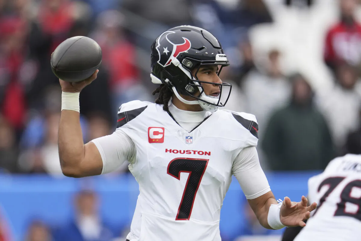 Houston Texans quarterback C.J. Stroud throws a pass against the Tennessee Titans during the first half of an NFL football game in Nashville, on Jan. 5, 2025. (George Walker IV/AP Photo)