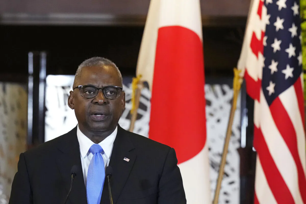 U.S. Defense Secretary Lloyd Austin speaks during a joint news conference with Secretary of State Antony Blinken, Japanese Defense Minister Minoru Kihara and Foreign Minister Yoko Kamikawa, at the Foreign Ministry's Iikura guesthouse in Tokyo on July 28, 2024. (Hiro Komae/AP Photo)