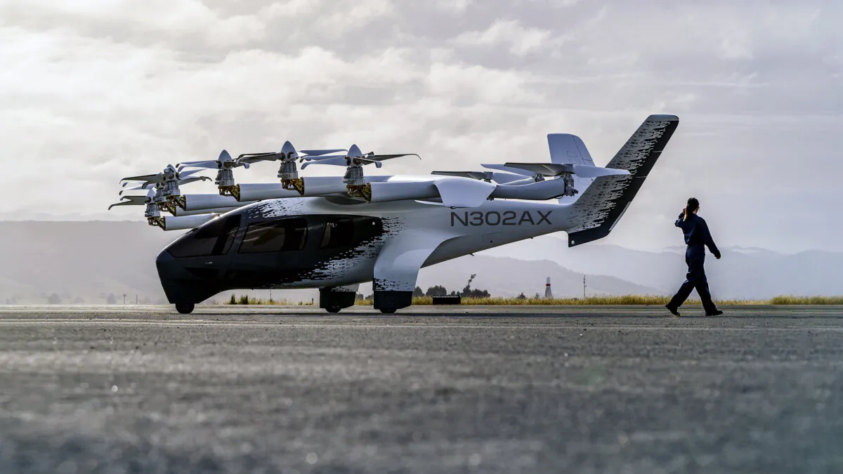 An electric vertical take-off and landing aircraft built by Archer Aviation is parked at an airfield in Salinas, Calif., in 2024. (Archer Aviation via AP)
