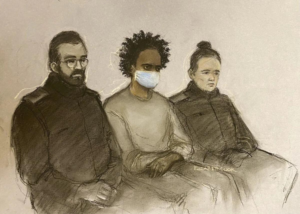 In this sketch, Southport stabbings suspect Axel Rudakubana appears on the first day of his trial at Liverpool Crown Court in England on Jan. 20, 2025. (Elizabeth Cook, artist/PA via AP)