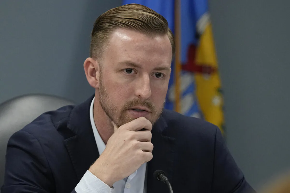 Oklahoma Superintendent of Public Instruction Ryan Walters speaks at a Board of Education meeting in Oklahoma City on April 12, 2023. (Sue Ogrocki/AP Photo)