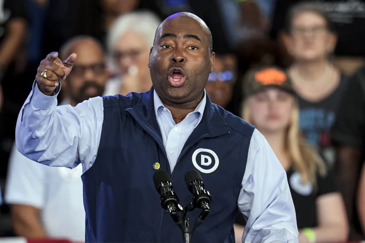 Then-Democratic National Committee Chairman Jaime Harrison speaks in Charlotte, N.C., on Nov. 2, 2024. (Mike Stewart/AP Photo)