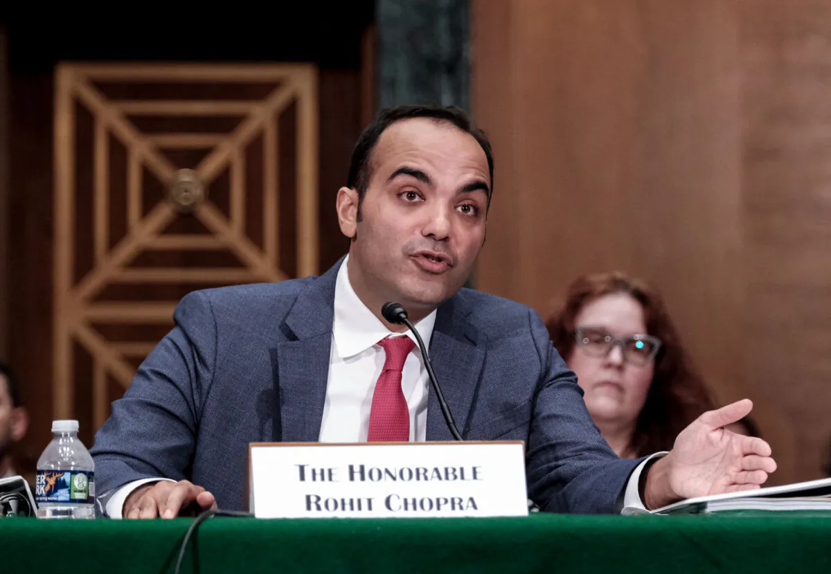 Rohit Chopra, director of the Consumer Financial Protection Bureau (CFPB), speaks during a Senate Banking, Housing, and Urban Affairs Committee hearing in Washington on June 13, 2023. (Michael A. McCoy/Getty Images)