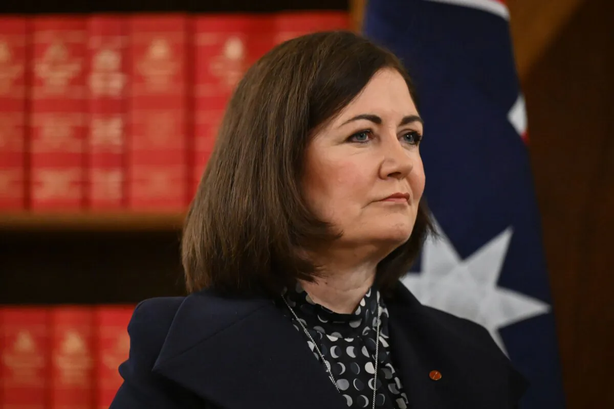 Shadow Minister for Education Sarah Henderson looks on during a press conference in Melbourne, Australia, on May 21, 2024. (AAP Image/James Ross)