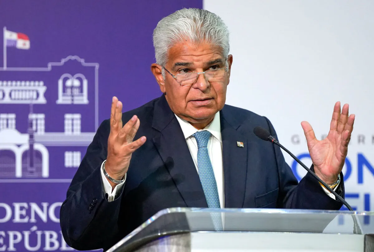 Panamanian President José Raúl Mulino speaks during a press conference after a meeting with U.S. Secretary of State Marco Rubio (not in frame) at the presidential palace in Panama City on Feb. 2, 2025. (Arnulfo Franco/AFP via Getty Images)