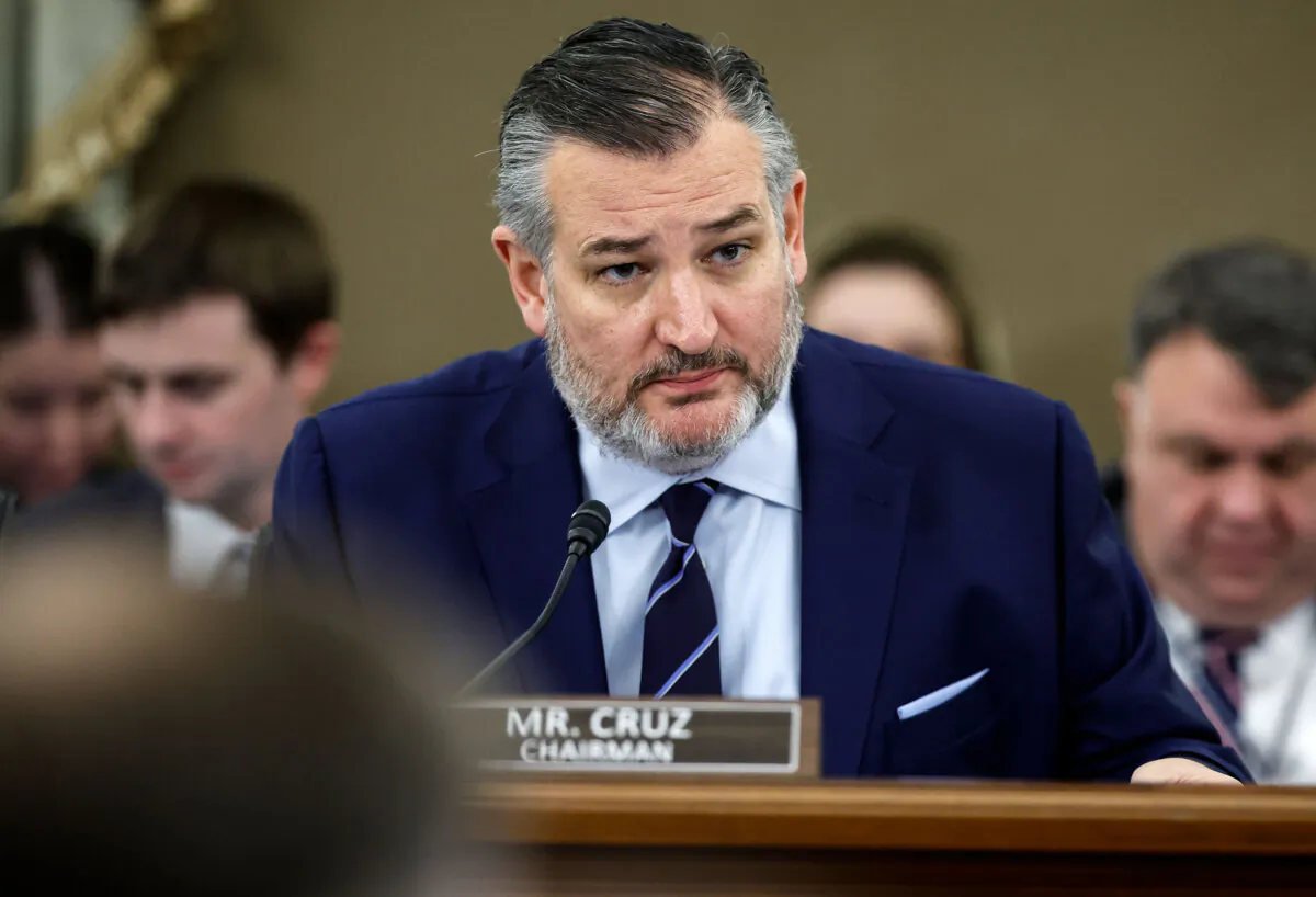 U.S. Sen Ted Cruz (R-Texas), Chair of the Senate Commerce, Science, and Transportation Committee, presides over a hearing in the Russell Senate Office Building in Washington on Jan. 28, 2025. (Kevin Dietsch/Getty Images)