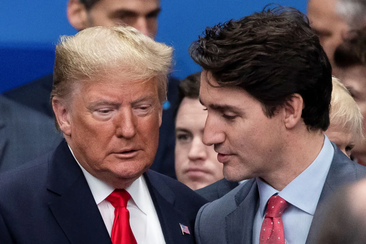 U.S. President Donald Trump and Canadian Prime Minister Justin Trudeau attend the NATO summit in Watford, England, on Dec. 4, 2019. (Dan Kitwood/Getty Images)