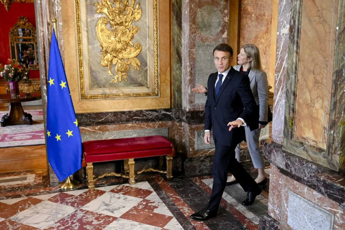 France's President Emmanuel Macron arrives for an informal EU leaders' retreat at the Palais d'Egmont in Brussels, Belgium on February 3, 2025.     NICOLAS TUCAT/Pool via REUTERS