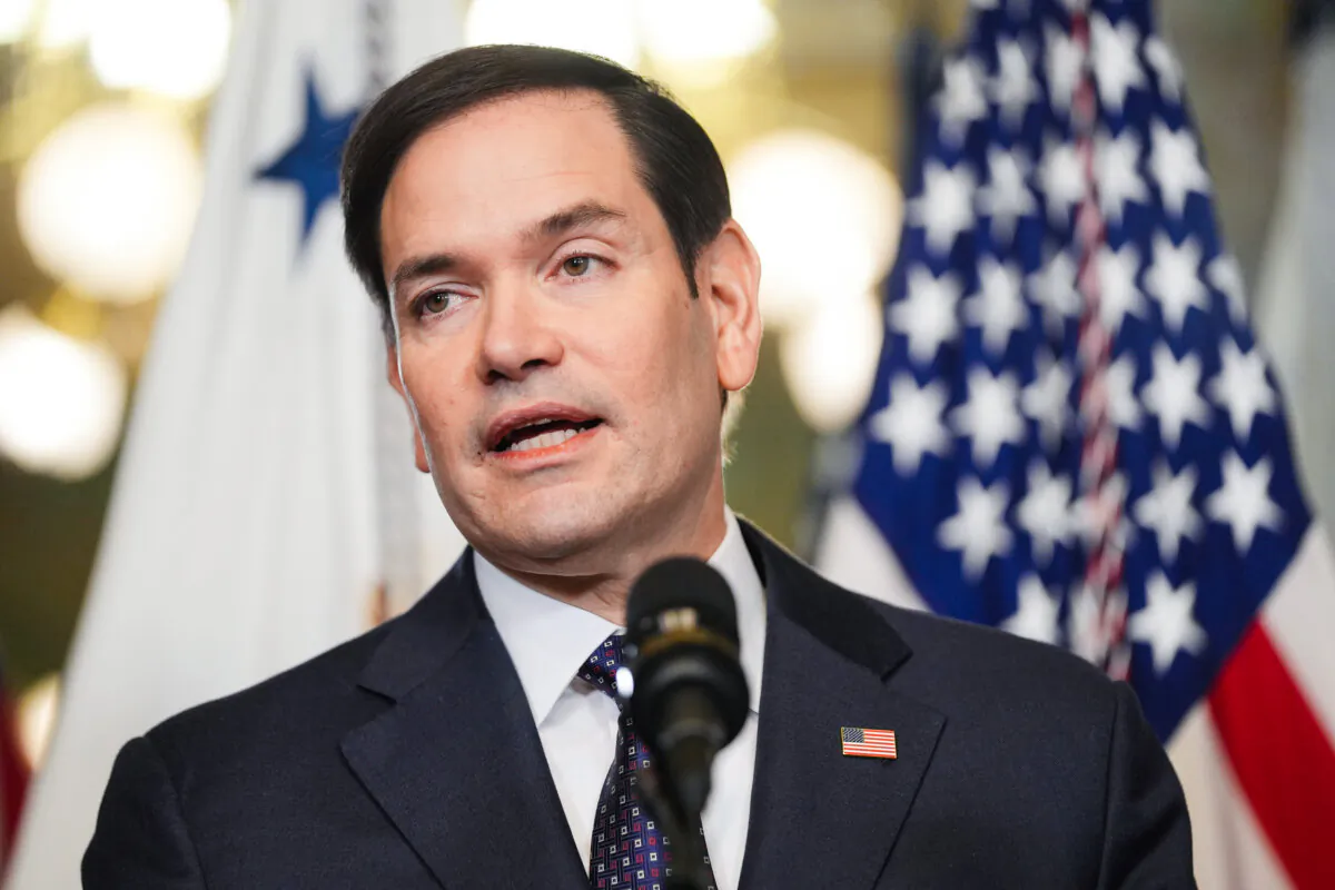 Secretary of State Marco Rubio speaks after being sworn in by Vice President JD Vance in the Vice Presidential Ceremonial Office in the Eisenhower Executive Office Building on the White House campus in Washington on Jan. 21, 2025. (Evan Vucci/AP Photo)