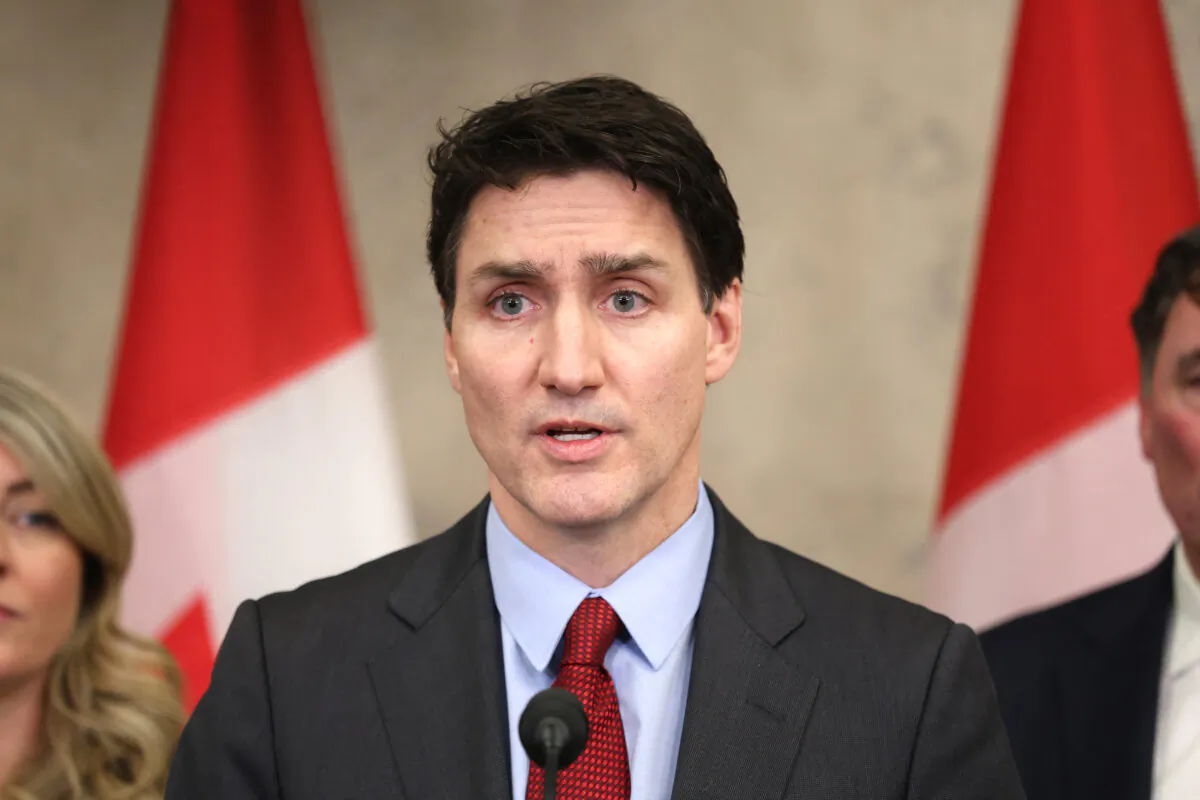 Prime Minister Justin Trudeau speaks during a news conference in Ottawa on Feb. 1, 2025.(Dave Chan / AFP)