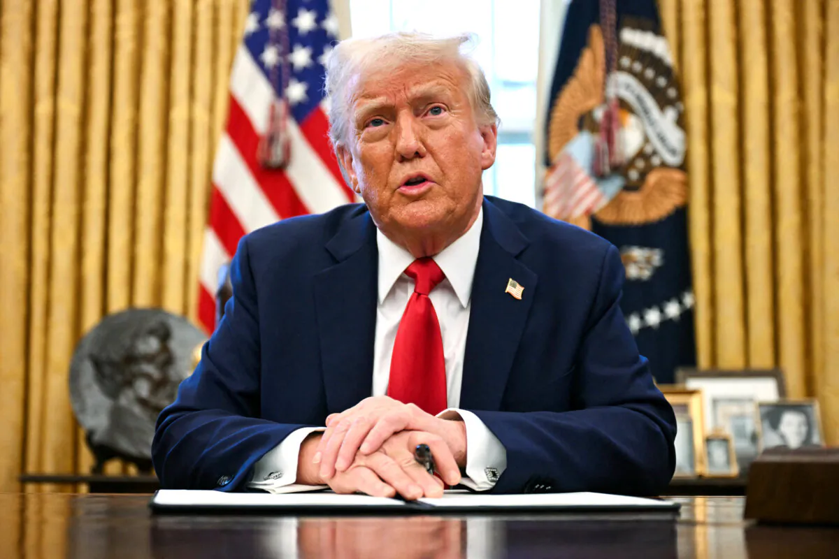 U.S. President Donald Trump speaks to the press as he signs an executive order to create a U.S. sovereign wealth fund, in the Oval Office of the White House in Washington on Feb. 3, 2025. (Jim Watson/AFP)