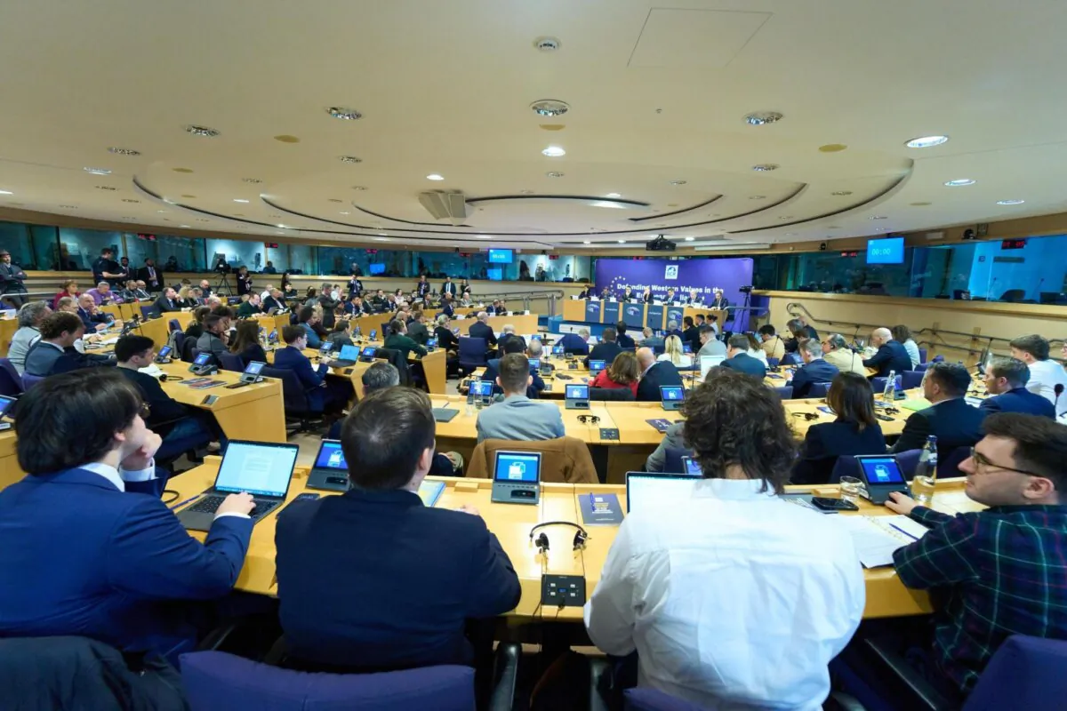 Attendees at the Make Europe Great Again Conference listen to speakers in early 2025. (Courtesy Make Europe Great Again)
