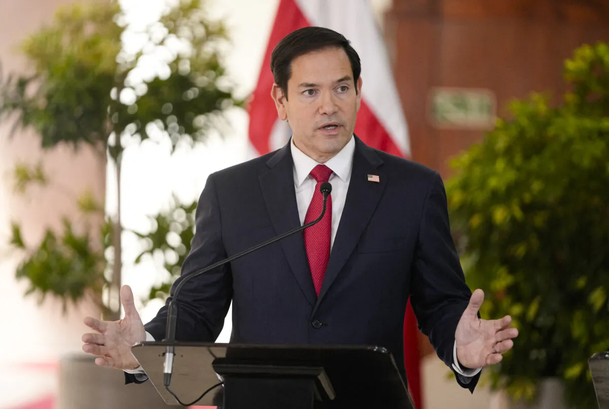 U.S. Secretary of State Marco Rubio speaks to reporters in San Jose, Costa Rica, on Feb. 4, 2025. (Mark Schiefelbein /Pool/AFP via Getty Images)
