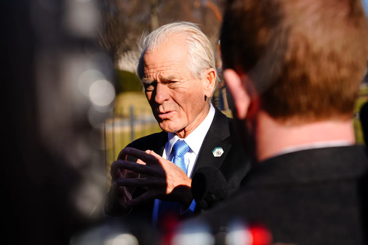 Peter Navarro, White House senior counselor for trade and manufacturing, speaks to reporters at the White House in Washington on Feb. 4, 2025. (Madalina Vasiliu/The Epoch Times)