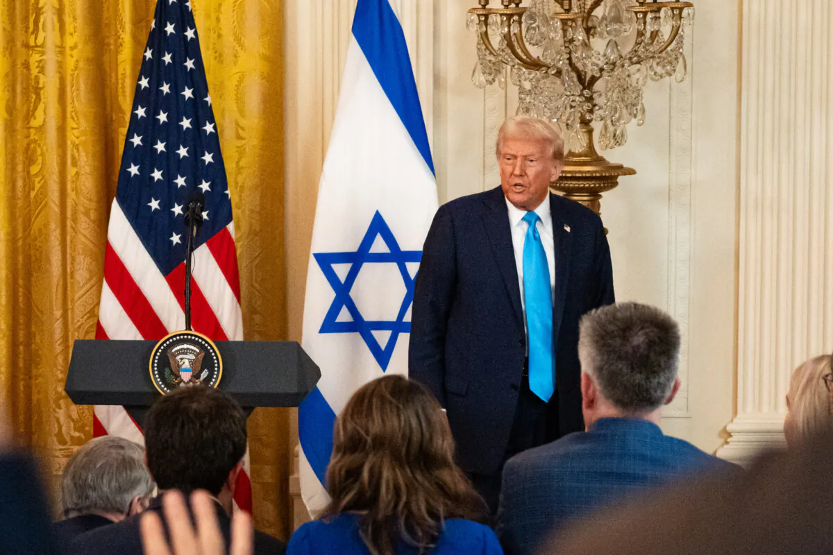 President Donald Trump speaks during a press conference at the White House in Washington on Feb. 4, 2025. (Madalina Vasiliu/The Epoch Times)