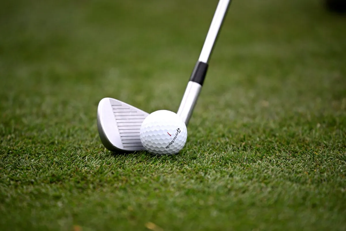 A detailed view of the iron and Taylor Made ball of Nick Dunlap of the United States prior to the AT&T Pebble Beach Pro-Am 2025 at Spyglass Hill Golf Course in Pebble Beach, Calif., on Jan. 29, 2025. (Orlando Ramirez/Getty Images)