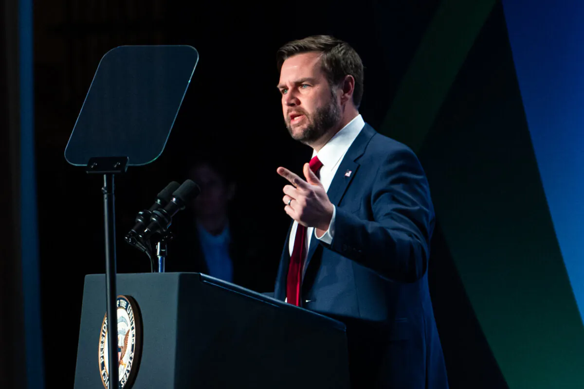 Vice President JD Vance speaks at the International Religious Freedom Summit in Washington on Feb. 5, 2025. (Madalina Vasiliu/The Epoch Times)