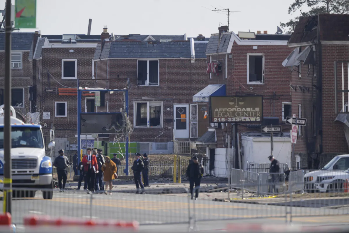 Damaged structures in the aftermath of a fatal small plane crashed in Philadelphia on Feb. 3, 2025. (Matt Rourke/AP Photo)